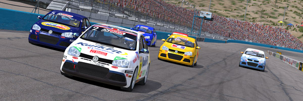 Racers at the Phoenix Road course go into the first corner